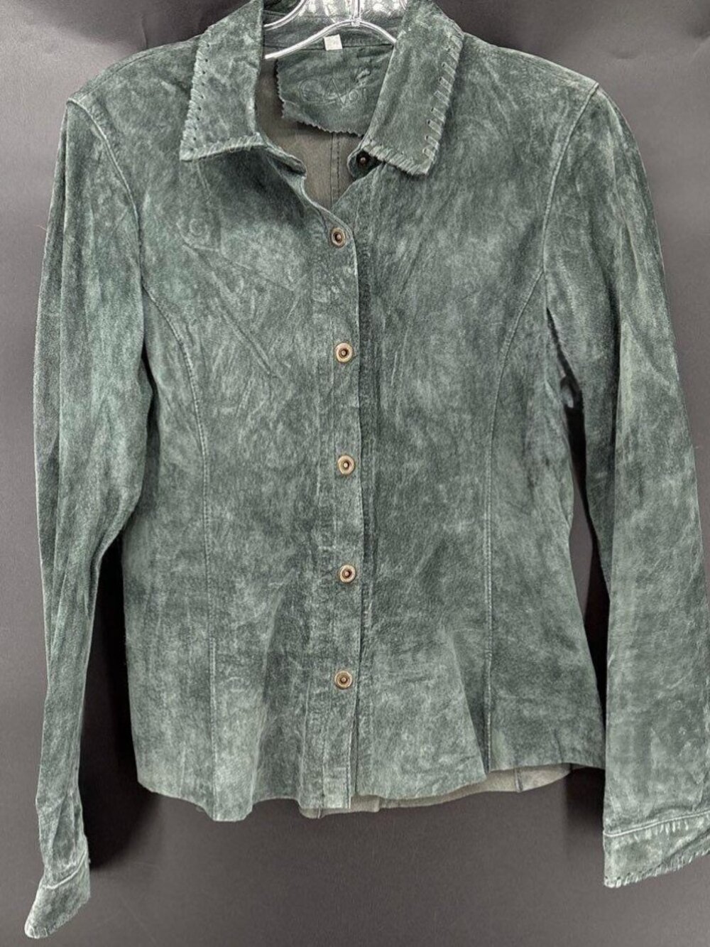 Cabi Sage Green Leather Snap Front Shirt Jacket Women's S